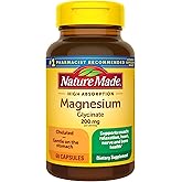 Nature Made Magnesium Glycinate 200 mg per Serving, Magnesium Supplement for Muscle, Heart, Nerve and Bone Support, 60 Magnesium Bisglycinate Capsules, 30 Day Supply