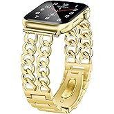 Newlibery Gold Watch Bands Women Compatible with Apple Watch 38mm 40mm 41mm 42mm (S10) Adjustable Metal Band Steel Chain Link Bracelet Strap for iWatch Series 10/9/8/7/6/5/4/3/2/1/SE/Ultra (No Case)