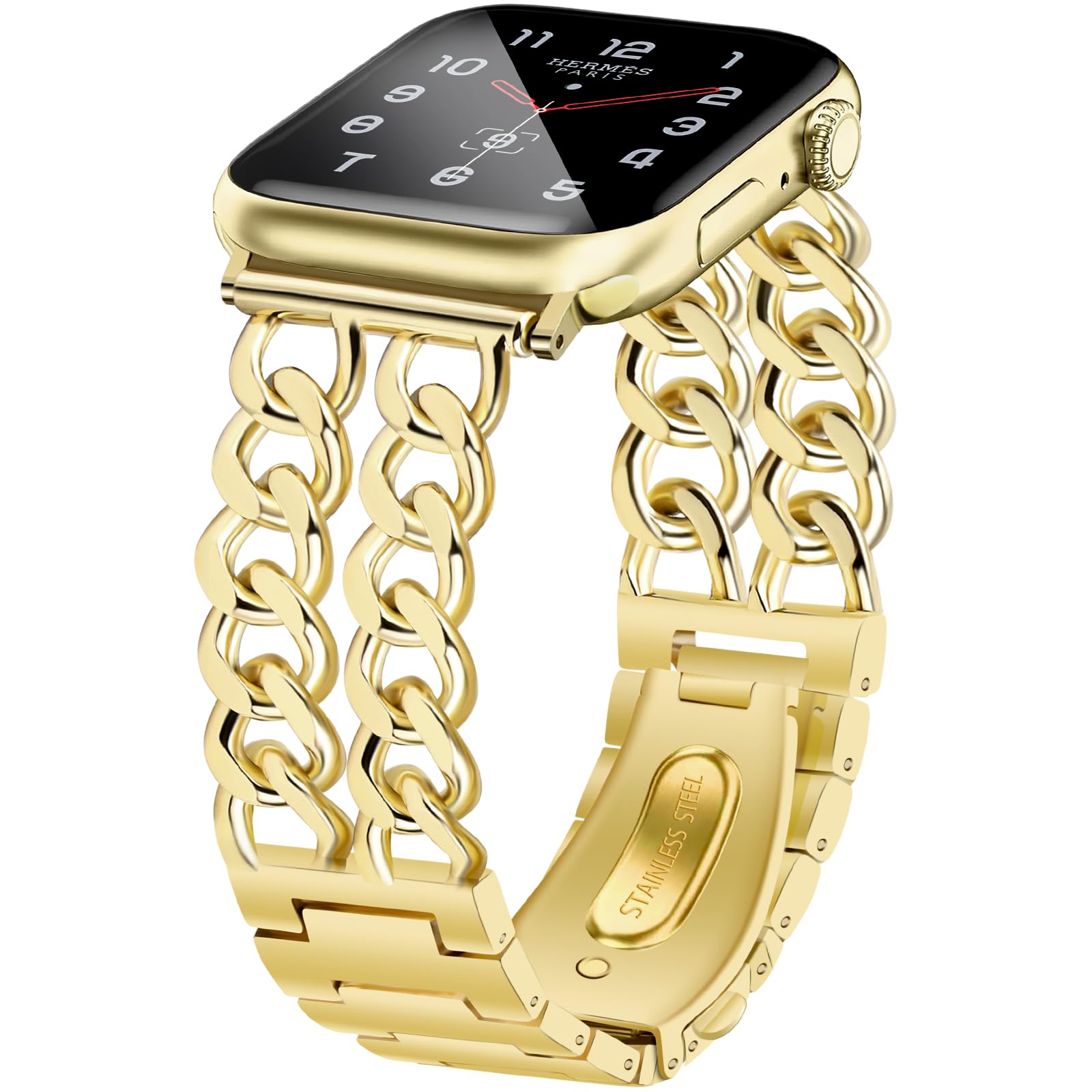 Photo 1 of Newlibery Gold Watch Bands Women Compatible with Apple Watch 38mm 40mm 41mm 42mm (S10) Adjustable Metal Band Steel Chain Link Bracelet Strap for iWatch Series 10/9/8/7/6/5/4/3/2/1/SE/Ultra (No Case)
