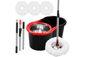 GZDISBEK Spin Mop and Bucket with Wringer Set, 360° Spinning Mop Bucket System with 3 Microfiber Mop Replacement Heads Refills, Stainless Steel Extended Handle for Floor Cleaning Home Office