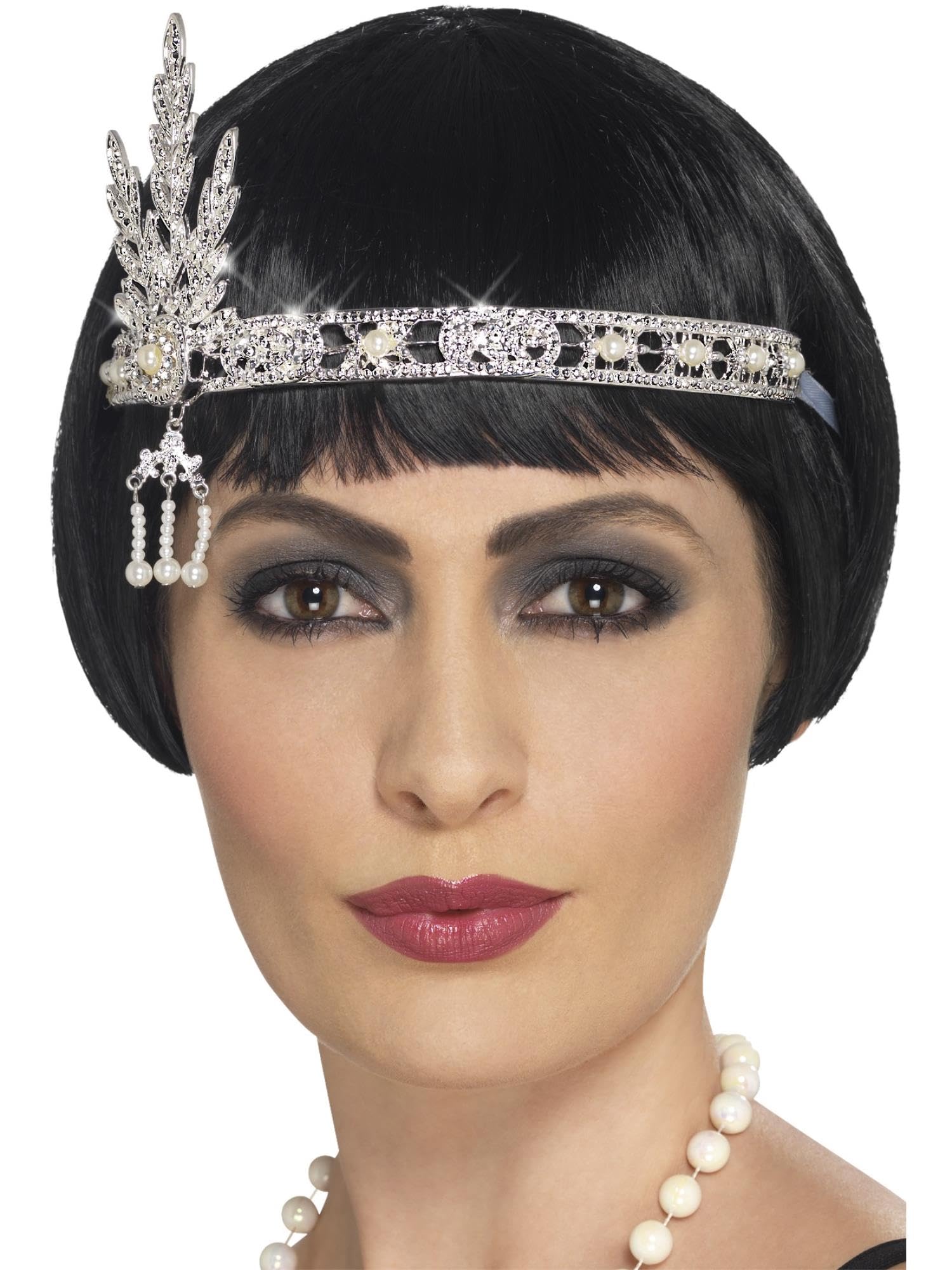 Smiffys Flapper Jewel Headband, Silver, 1920's Razzle Fancy Dress, Adult Dress Up Accessories