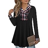 Bebonnie Womens Long Sleeve Casual V Neck Sweatshirts Pullover Tunic Tops with Buttons