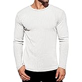 Ekouaer Men's Long Sleeve Shirts Ribbed Pullover Tees Sim Fit Thermal Tops Crew Neck Stretchy Undershirts S-3XL