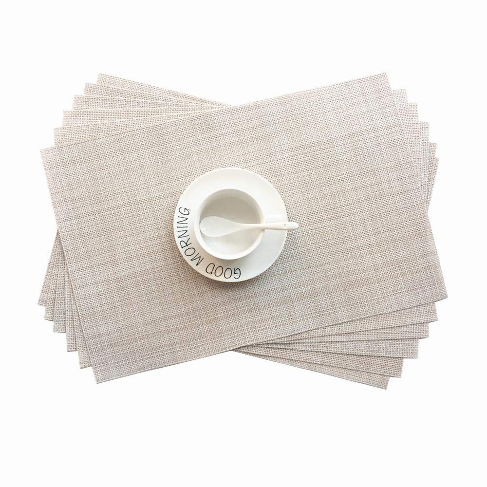 Addfun®Table Mats Set of 6,New PVC Insulation Non-slip Insulation Washable Placemats Beige