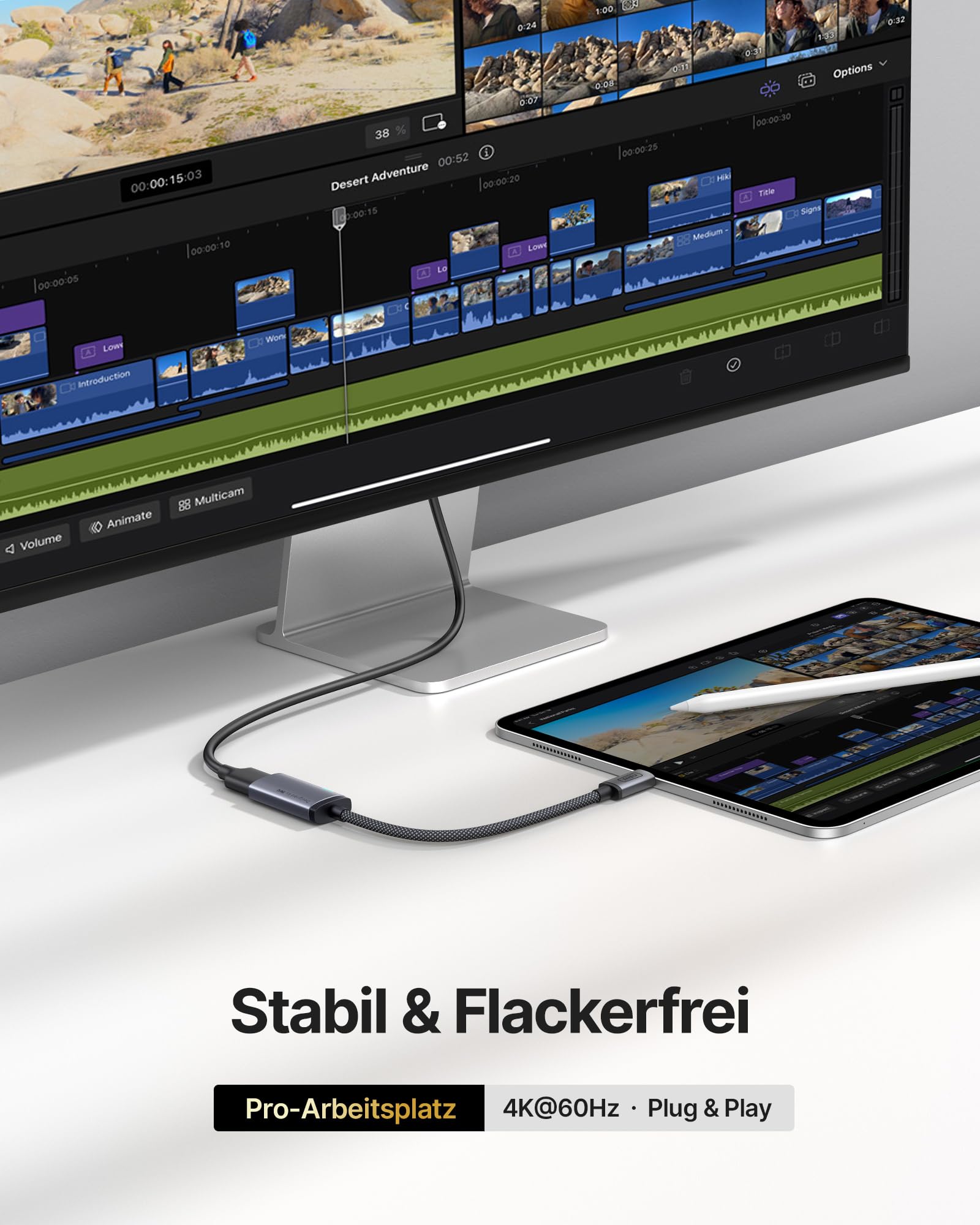INIU USB C auf HDMI Adapter, Offiziell HDMI-zertifiziert mit intelligenter Diagnose-LED, 4K@60Hz kompatibel mit Thunderbolt 3/4 für MacBook Neo iMac iPad iPhone 17 16 Samsung Steam Deck Gaming-Monitor 4