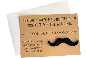 Heather & Willow Groomsmen Proposal Cards with Mustache - Set of 8 with Envelopes 5" x 7" | Funny Groomsmen Proposal Gifts for Wedding