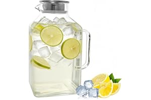 2 Pack Glass Water Pitcher, 1 Gallon Square Glass Pitcher with Lid and Spout, Heat Resistant, Wide Mouth with Handle, Juice C