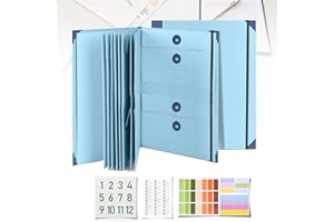 MAILIRIOUS Document Organizer, File Folder with Labels and Pockets, Expanding Storage Folder for Important Papers, Emergency Binder, Birth Certificates and Letters, Ideal for Home Files Organization (Blue)