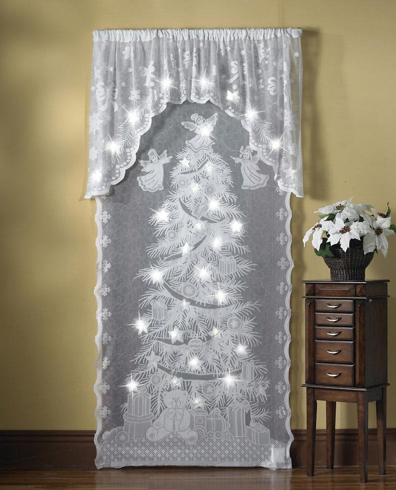 Amazon Com Holiday Angels Christmas Lace Curtain Panel Kitchen