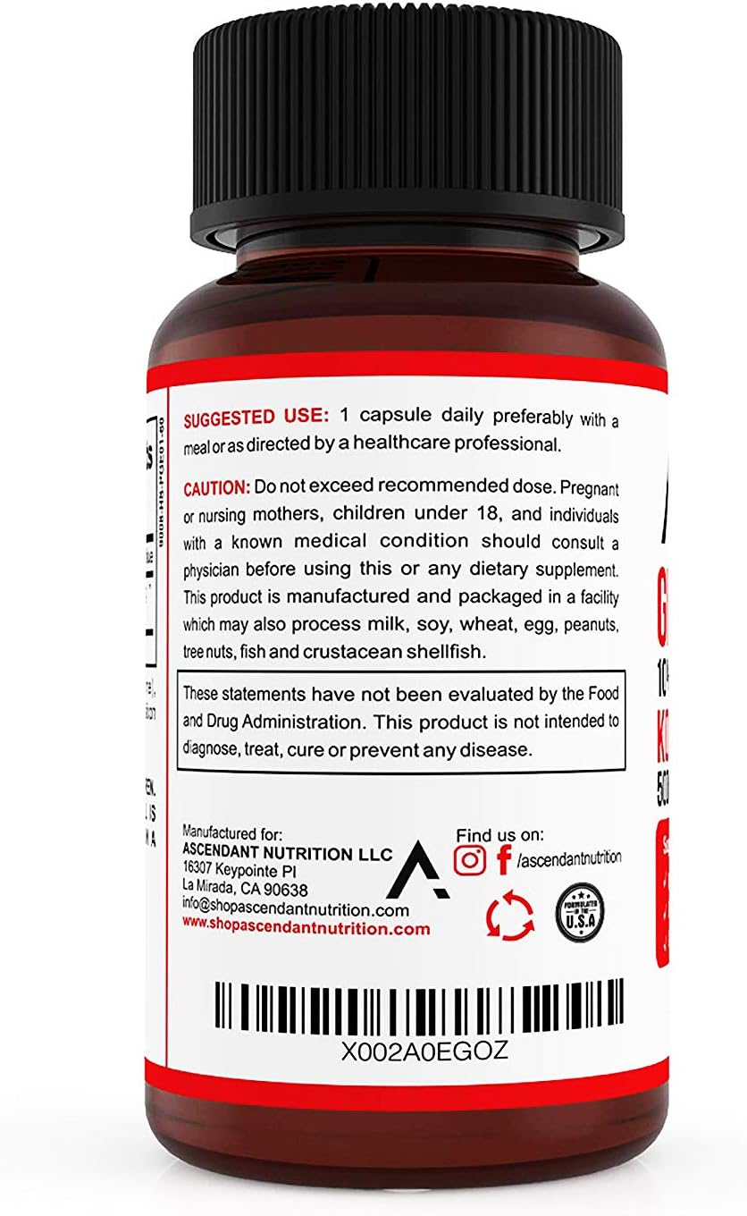 Ascendant Nutrition Korean Panax Ginseng 500mg 60 Capsules Root