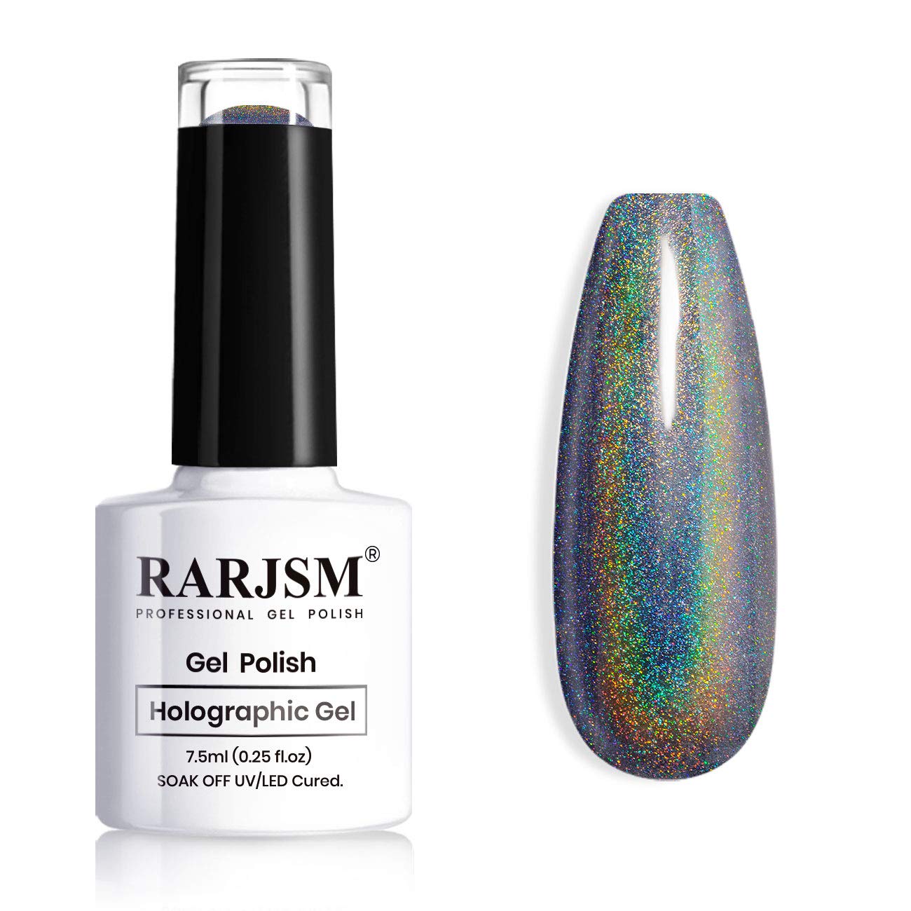 RARJSM Holographic Nail Polish Black Nail Polish Soak Off Nail Gel Collection Nail Lamp Required for Nail Art Design 1 Pack 0.25 Fl.oz RAR72