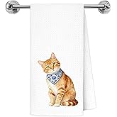 Exqcom Orange Tabby Cat Kitchen Towels, Orange Cat Gifts for Women Dish Tea Towels for Kitchen Decor, Blue and White Chinoiserie Bandana Kitty Decorative Hand Towel Bathroom Yoga Spa Decor, 16x24 Inch