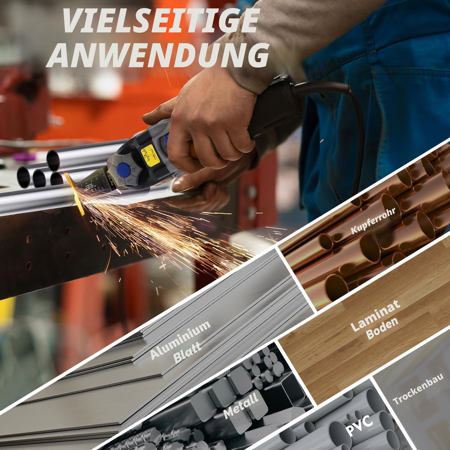 KELIN 16-tlg Titan-beschichtete Multitool Sägeblätter Set Oszillierende Sägeblätter Schneidet Metall, Universelles Oszillierende Werkzeuge Zubehör für Holz Kunststoff Metall 6