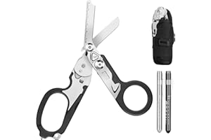 Dekeliy 6 In1 Multifunction Emergency Response Shears, Stainless Steel Foldable Trauma Shears with Strap Cutter and Glass Breaker,Medical Scissors with Holster and Penlight