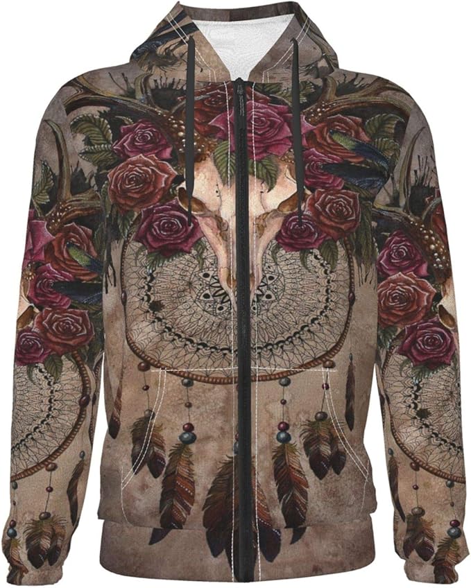 Sudadera unisex con capucha y bolsillo para adolescentes con diseño de calavera de ciervo con