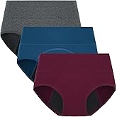 POPKOK Period Underwear for Women High Waisted Postpartum Menstrual Pantie Leakproof Cotton Briefs 3 Pack Regular & Plus Size