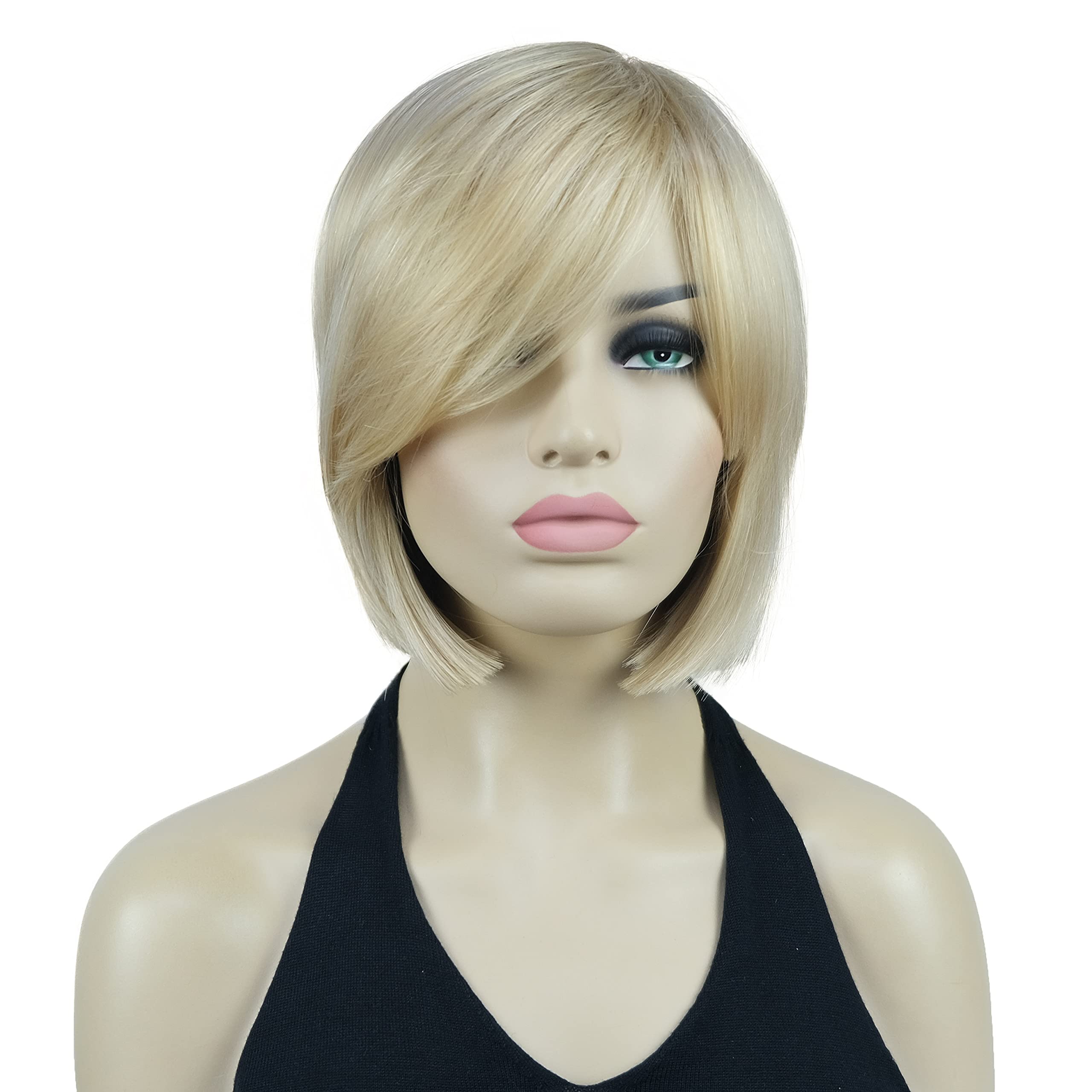 Lydell 8" Straight Short Wigs Bob Hair with Bangs Cute Central Dot Top Heat Resistant Synthetic Wigs (26 Bright Golden Blonde) โ image 1