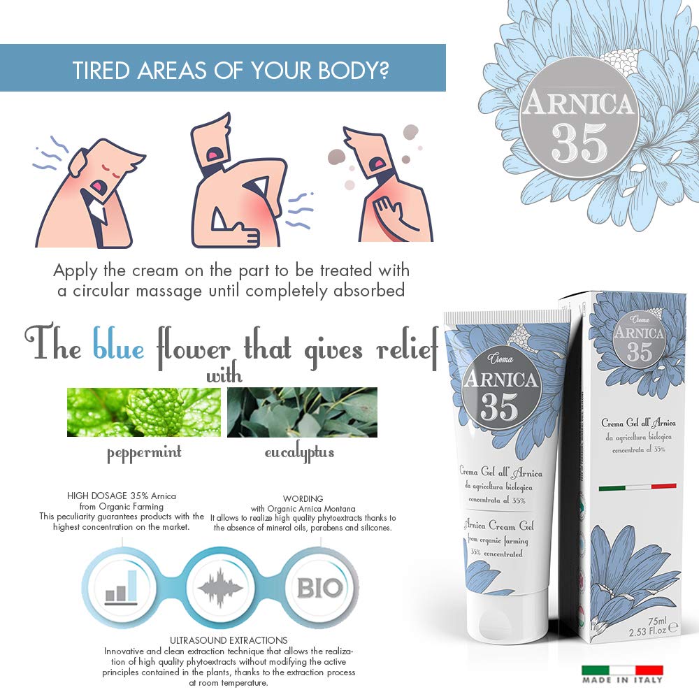 Dulàc - Arnica Gel Cream with a 35% concentration - 2.53 Fl.oz - THE MOST CONCENTRATED - 100% Made in Italy - Arnica 35 : Beauty
