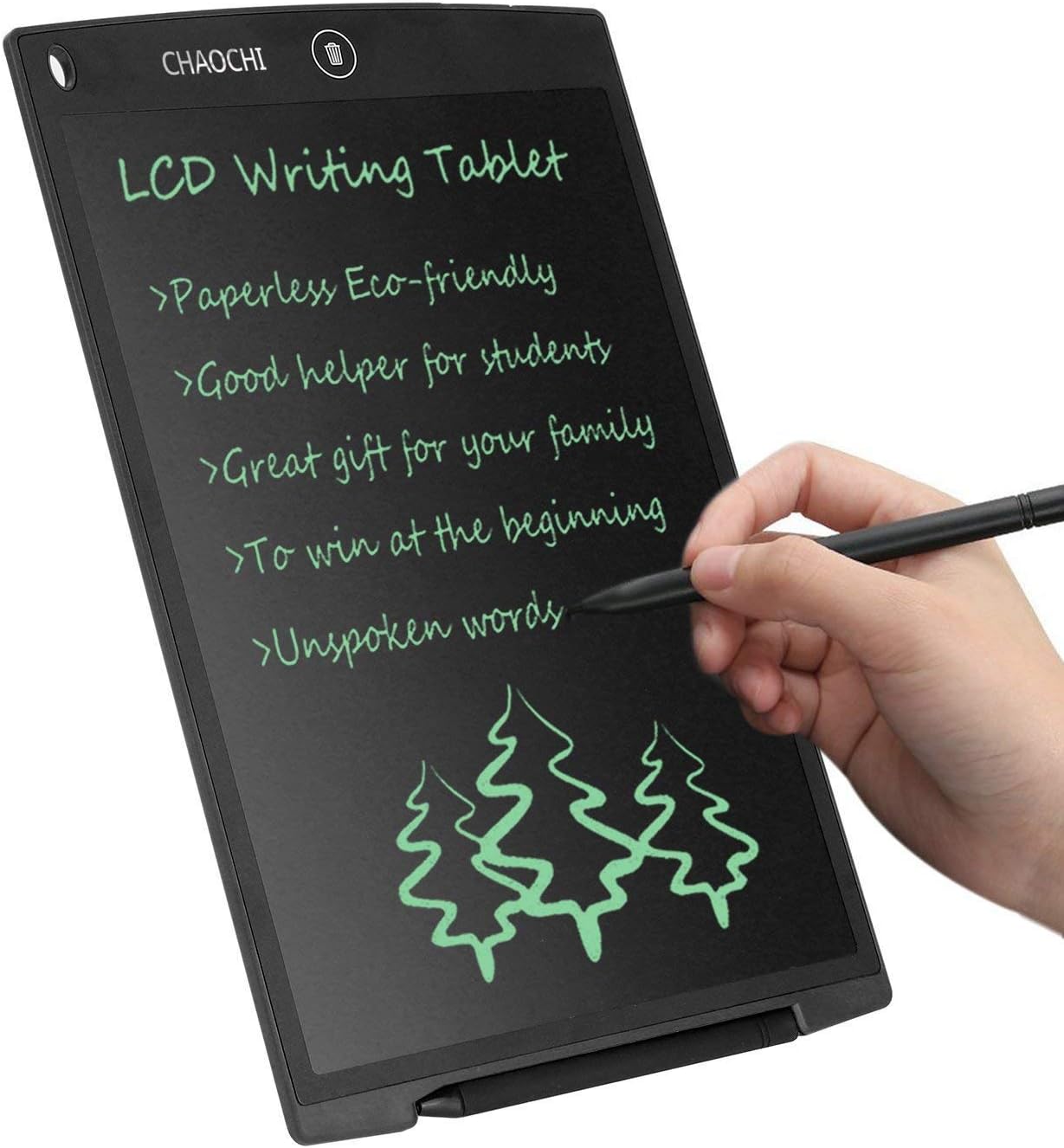 CHAOCHI LCD Writing Tablet 12 Inch Electronic Drawing Board Rewritten LCD Graphic Tablet with Stylus, Gift for School Students Kids Present for Friends Birthday Home Office Speech Difficulties, Black