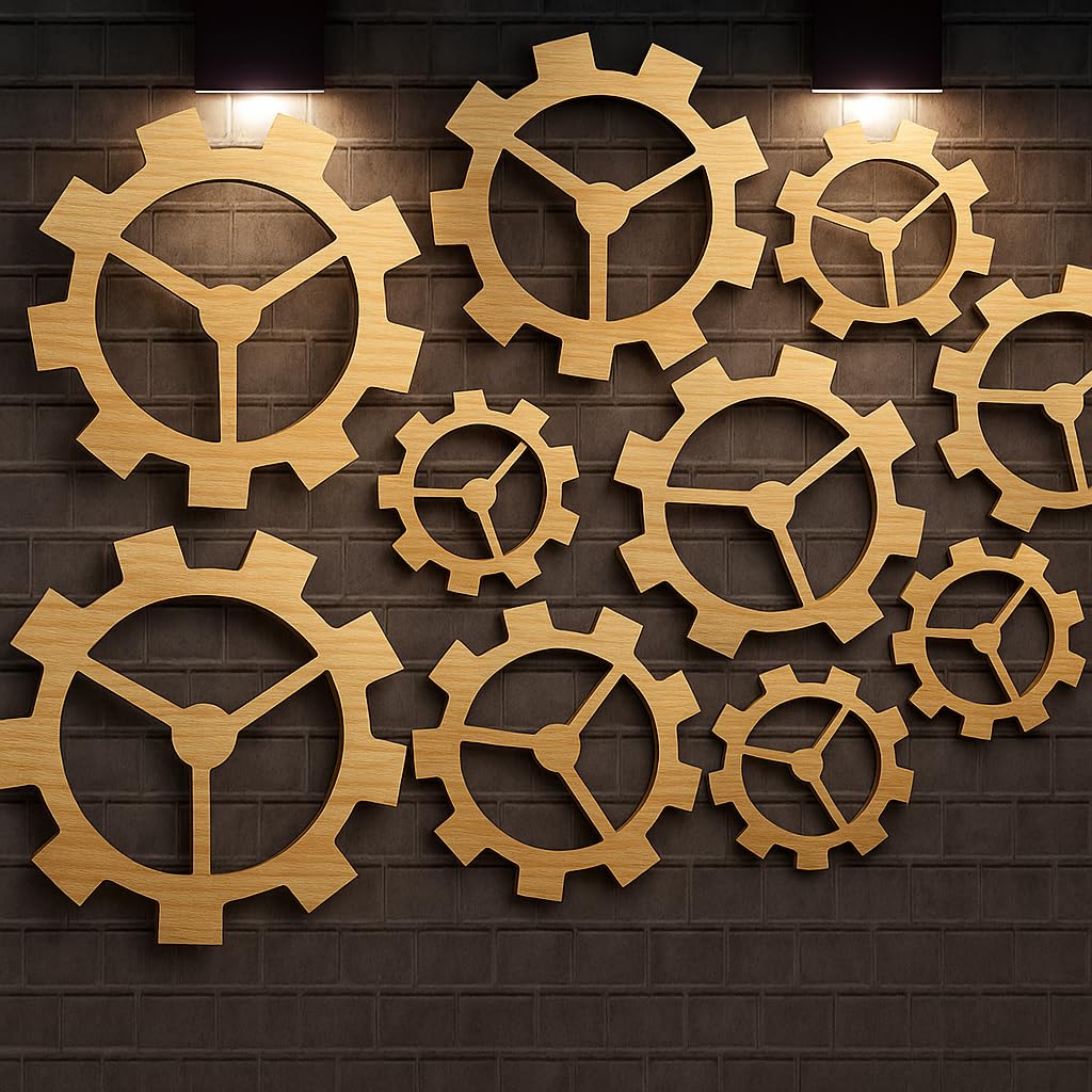 Photo 1 of 10Pcs Wooden Gear Set - Vintage Industrial Style Wall Decor with DIY Craft Options for Kids?Gear Up for Creativity: Vintage Wood Gears for Wall Art (Includes 4 Sizes)