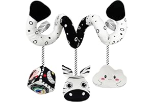 TSYAN Car Seat Toys for Babies 0-6 Months,Hanging Rattle Toys for Crib Mobile, Baby Spiral Hanging Stroller Black and White High Contrast Toys for Newborn 0 3 6 9 12 Months Baby Boys Girls (Zebra)