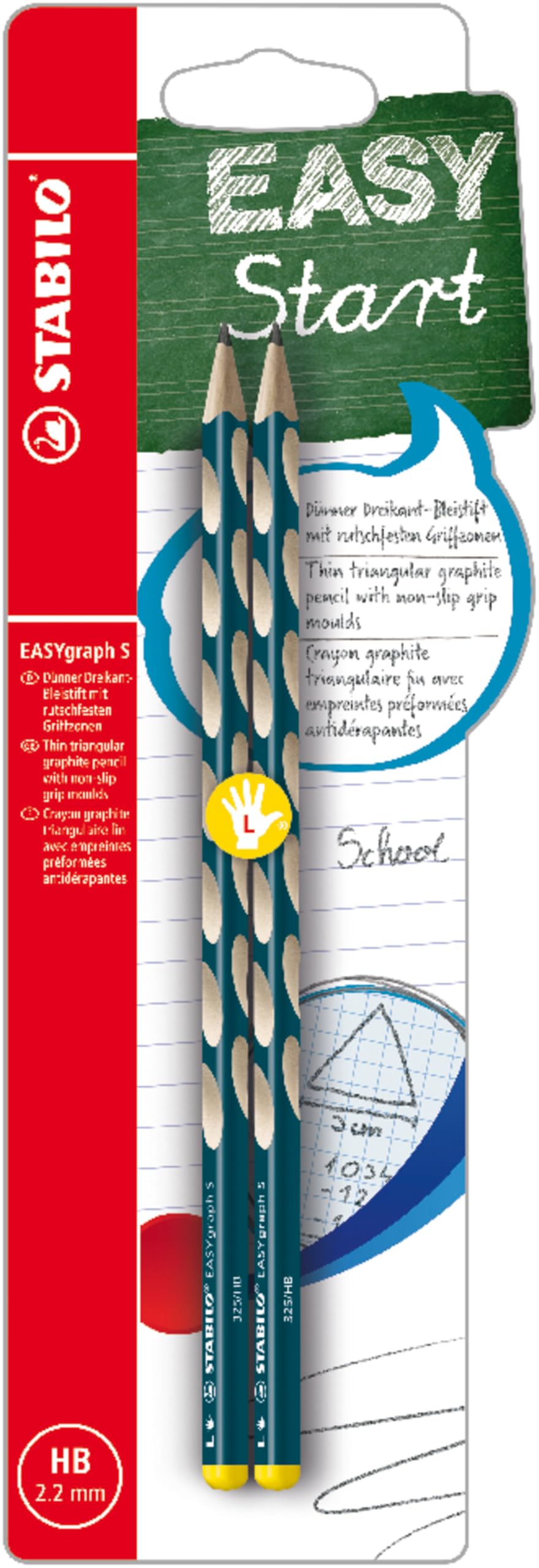 STABILO EASYgraph S - Thin Ergonomic Graphite Pencil - Left-Handed - Pack of 2 - Petrol - Degree HB
