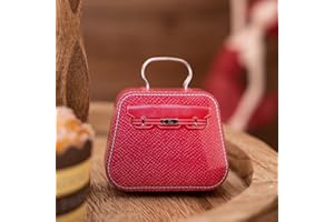 Chic Red Pattern Mini Suitcase Tin - 2.7" Fashionable Textured Metal Candy Box with Handle, Stylish Red Small Jewelry Organiz
