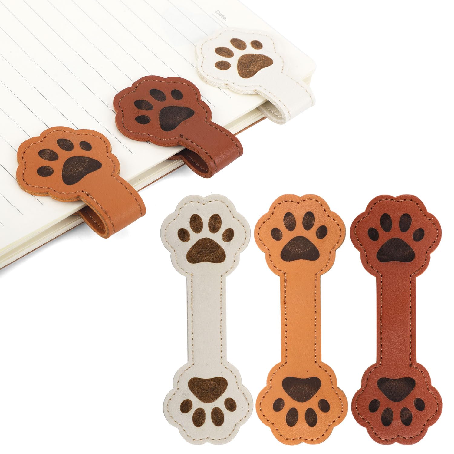 Photo 1 of 3pcs Dog Paw Magnetic Bookmarks, Cute Paw Shape Leather Magnet Bookmark Vintage Magnetic Book Marks Book Accessories for Reading Gift for Book Lover Readers Men Women (3 Colors)