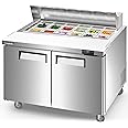 Coolski Commercial Refrigerated Sandwich Salad Prep Table, 48’’ W Commercial Refrigerator 2 Doors with Locks, 12 Pans, Prep Station Fridge for Restaurant, Bars, Shops, ETL NSF Approved