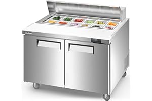 Coolski Commercial Sandwich Salad Prep Table, 48 Inch Commercial Refrigerator with 2 Doors 12 Pans, Prep Station Fridge for Restaurant Bars Shops, ETL NSF Approved