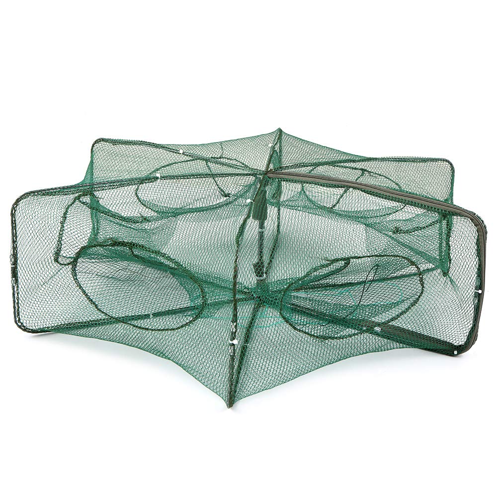 Lixada Fishing Net, Hexagonal 6 Hole Steel Frame, Foldable Nylon Mesh Trap, Zipper Closure, Portable for Minnow Crab Shrimp Baits, 23.6 * 9.1in