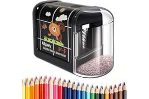 Alkpory Electric Pencil Sharpener for Kids – Battery Powered, Auto Stop, Safe Cartoon Design, Fits No.2 and Colored Pencils, Portable Sharpener for School, Home, Office (Black)