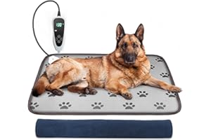 GOLOPET pet Heating Pad for Dogs Waterproof Pet Heating Pad Smart Thermostat Switch, Whelping Supplies Heated Dog Bed, Add Chew-Resistant Steel Cord (34 x 21 in, Pawprint-Cover)