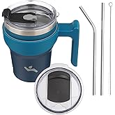 Konokyo 10 oz Tumbler with Handle and 2 Straw 2 Lid, Insulated Water Bottle Stainless Steel Vacuum Cup Reusable Travel Mug,Indigo Black