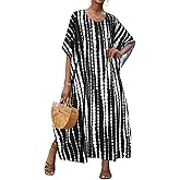 JILUVIN Kaftan Dresses for Women Plus Size V Neck Caftan Long Batwing Sleeve Swimsuit Cover Up Beach Swimwear