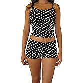 Yuemengxuan Women Y2k Polka Dot Pajamas Sets 2 Piece Sexy Summer Outfits Set Sleeveless Strappy Cami Top Crop Top Shorts Set