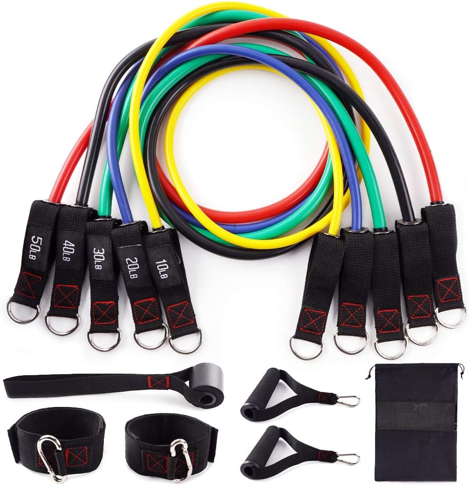 QIANYI Exercise Resistance Bands Set , Stretch Workout Bands with Tubes 150LB