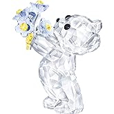 SWAROVSKI Kris Bears Forget Me Not, Clear Swarovski Crystal with Blue and Yellow Accents, Part of the Swarovski Kris Bears Collection