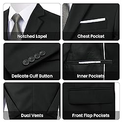 MAGE MALE Mens Two Button 3-Piece Suits Slim Fit