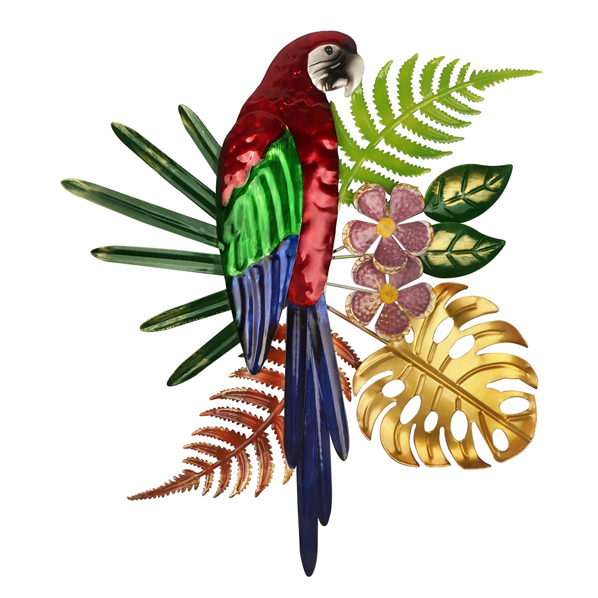 YiYa Metal Parrot Wall Art - 41CM, Suitable for Bedroom, Living Room, Office, Corridor, Garden, Patio, Fence