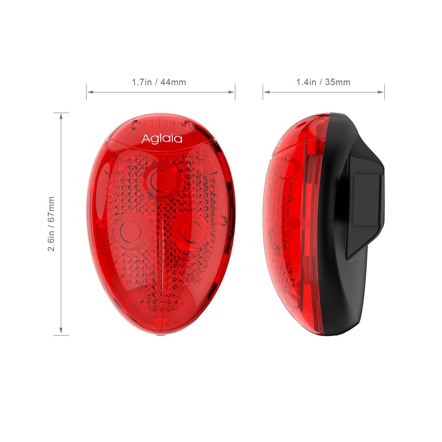 Bicycle Tail Light, Safety Rear Light Aglaia, 40 Lumen Waterproof IPX3 220 Beam Angle, Smart Modes with High Red Rear Brightness (Batteries Included)