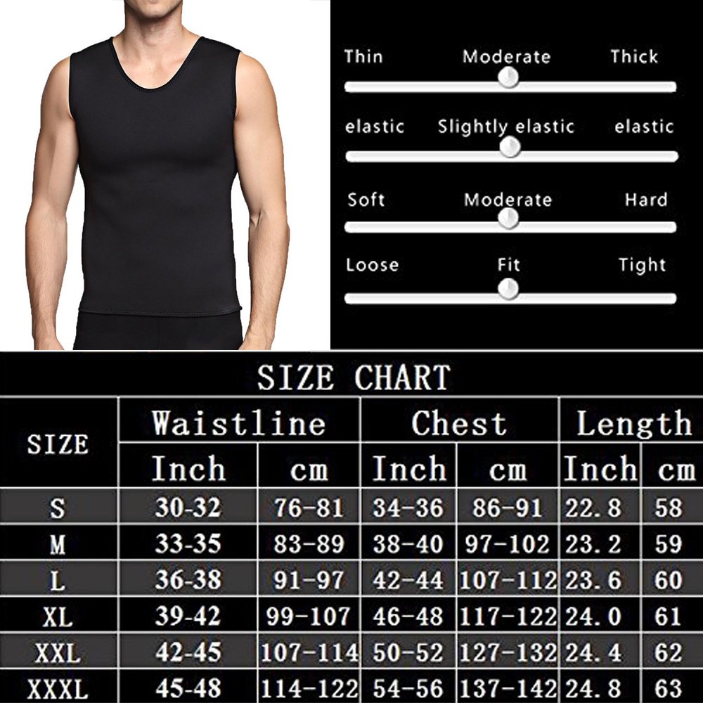Wishesport Hot Sweat Vest Neoprene Sauna Vest For Men Weight Loss Tummy Fat Burner Slimming Shapewear Hot Thermo Body Shaper Sweat Tank Top Black No Zip (Black, XX-Large)