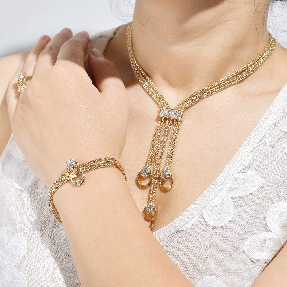 Ceqiny Necklace and Earring Pair Bracelet Ring Set Clavicle Chain Necklace Gold Charm Necklace Vintage Choker Necklace Alloy Necklace Friendship Sister Partner Birthday Gifts for Women Girls, Gold: Clothing