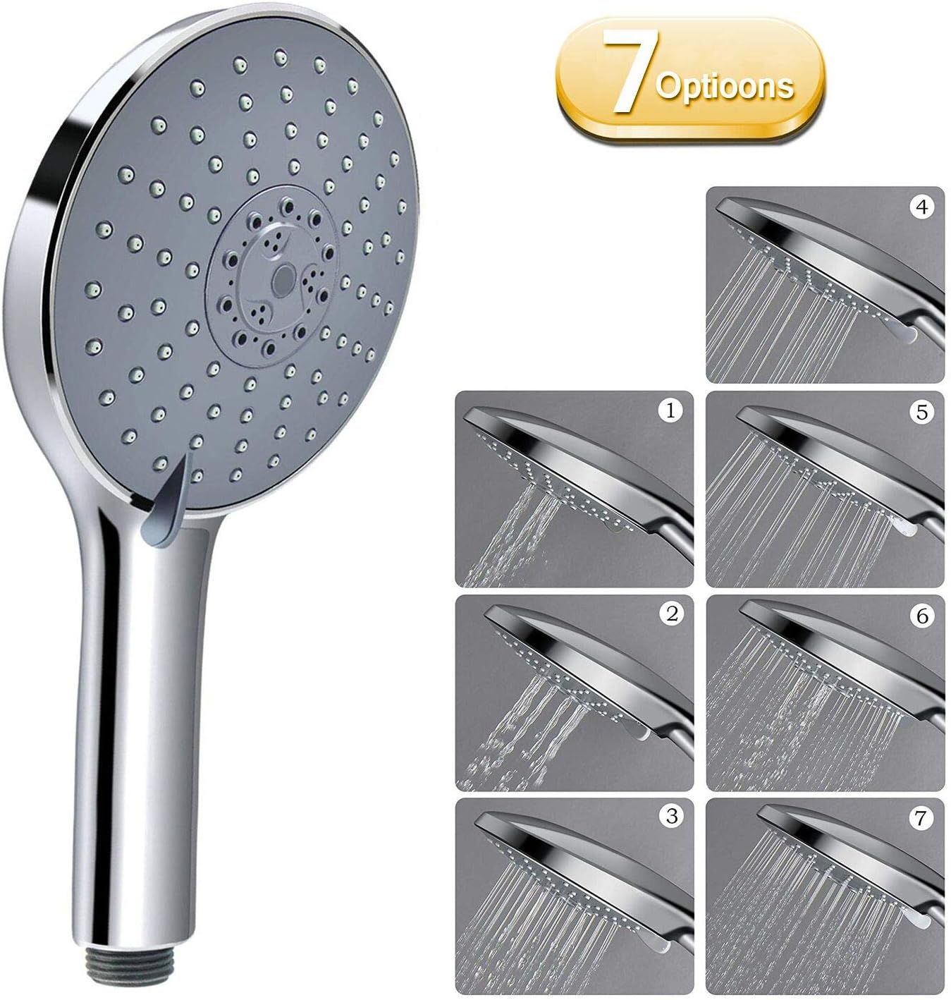 Handheld Shower Head, LEEFE 6" Large 7 Spray Setting Shower Heads with