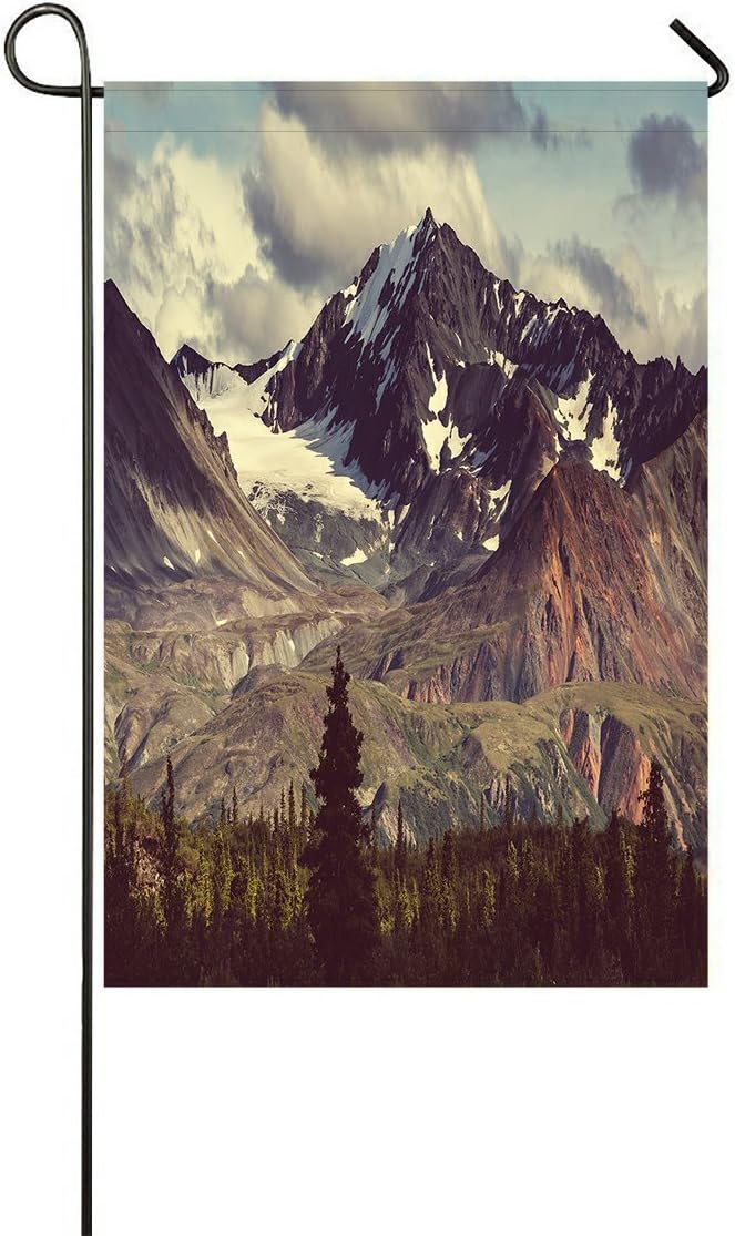 Amazon Com Custom Snowy Nature Garden Flag Forest Woodland Mountain Landscapes Alaska Home Outdoor Garden Flag House Banner 12 X 18 Inch Garden Outdoor