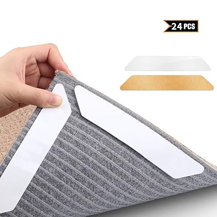 EXTSUD Antirutschmatte für Teppich, 24 Stück Anti Rutsch Teppichunterlage + 24 Stück Ersatzstreifen, waschbar Teppich Ecke Ru