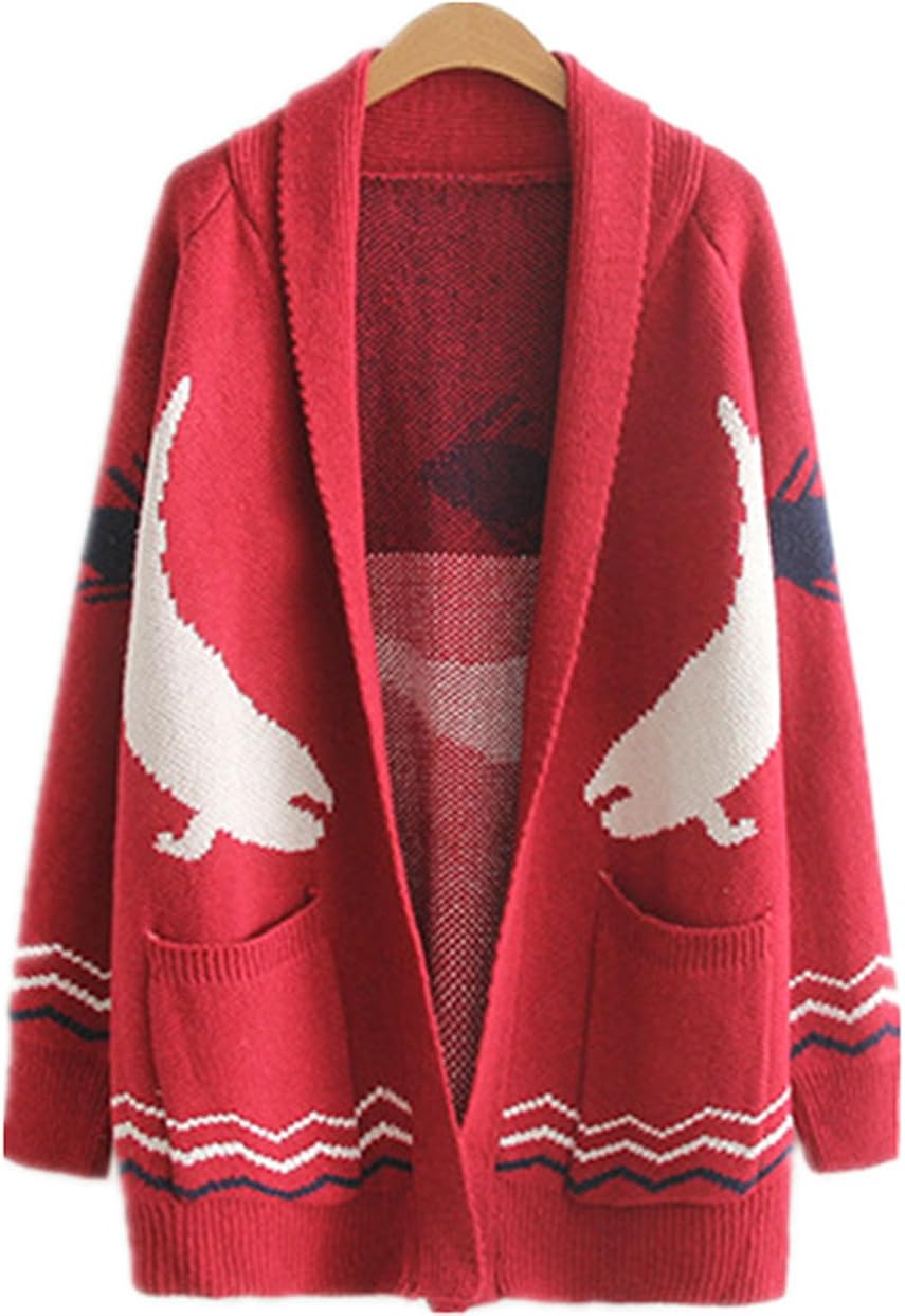 WoowTry Women's Fashion Fish Printed Cardigan Sweater Long Sweaters