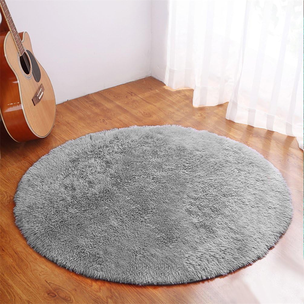 moonrug Super Soft Thick Nursery Rug Anti-Skid Fluffy Round Children Area Rug for Bedroom Kids Room Woman Yoga Mat, 4 Feet, Gray