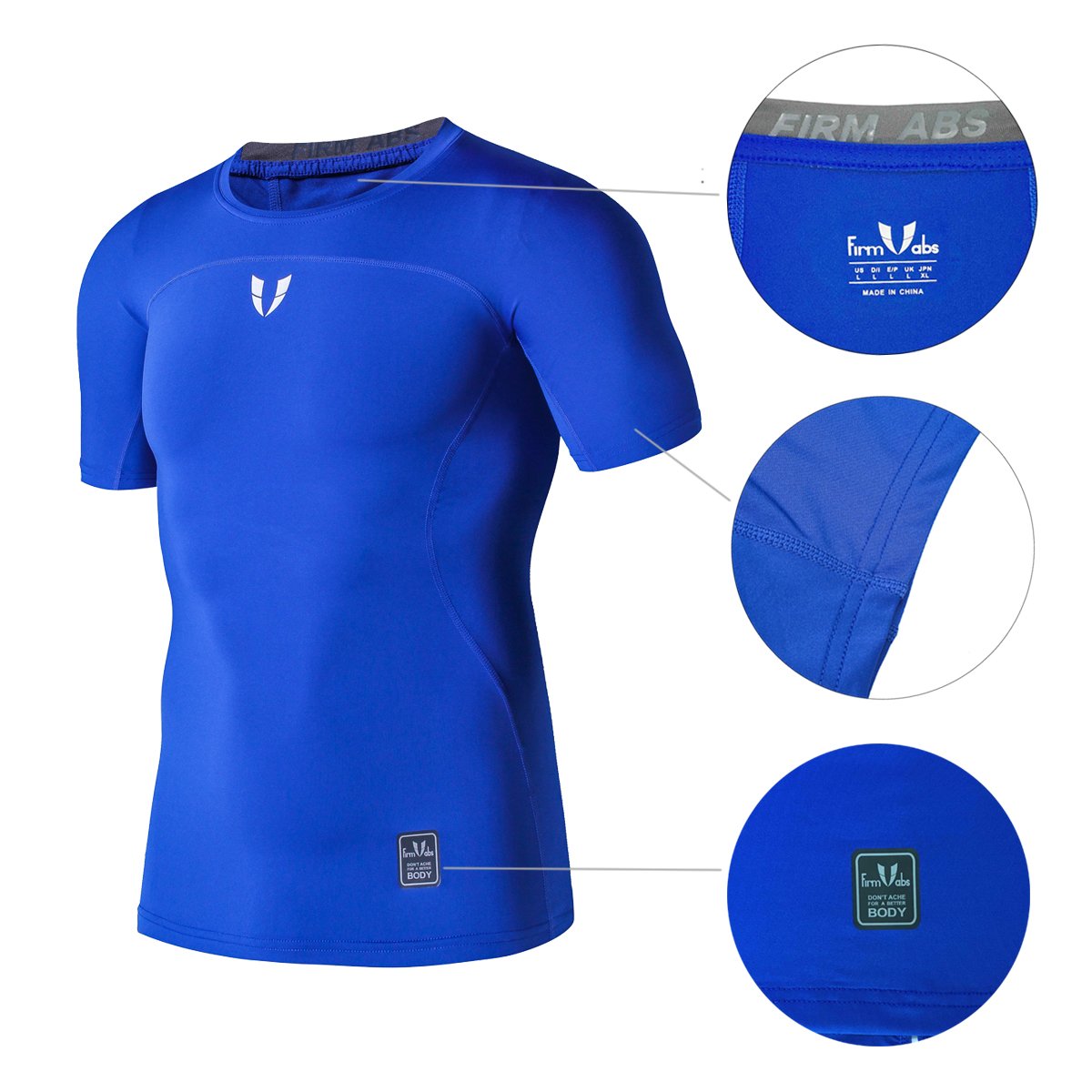 FIRM ABS Short Sleeve Sports Compression Shirt Mens Shirts (L,Blue)