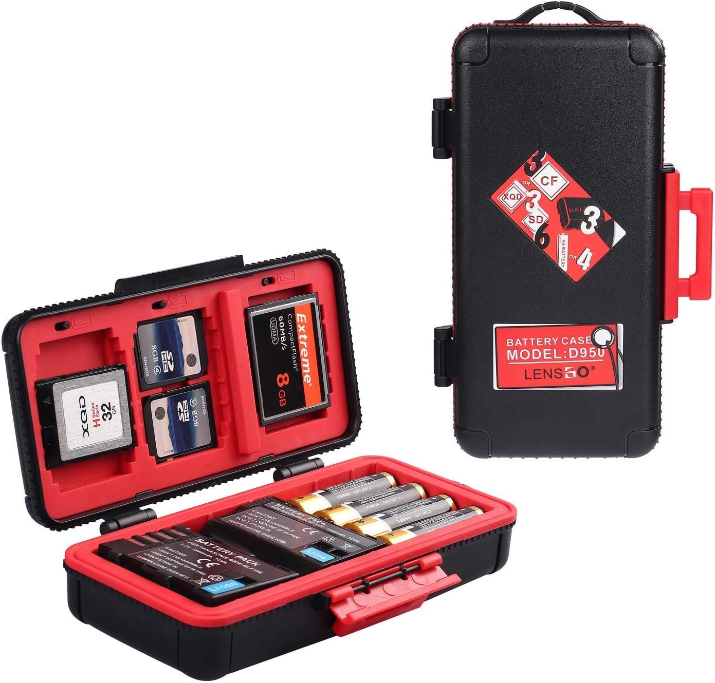Camera Battery and Memory Card Storage Case, SD XQD CF Memory Cards Holder Case, Waterproof & Shockproof Plastic Tank Organizer for Nikon, Canon Camera Batteries/AA, Good for Outdoor Travel Use
